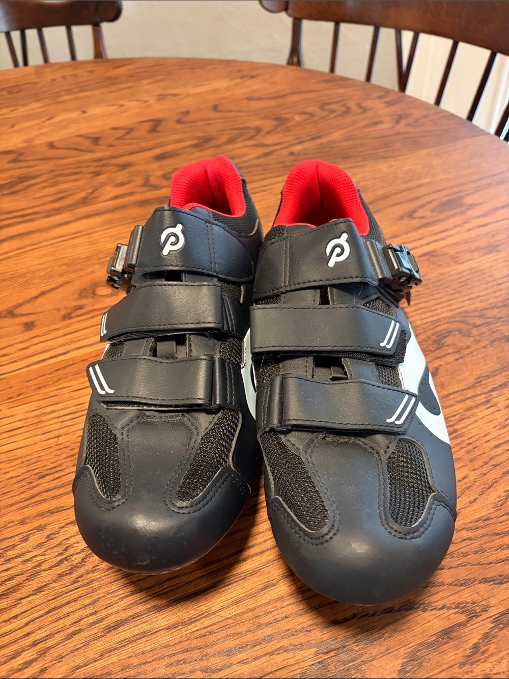 Peloton Black and Red Men's Cycling Shoes with Triple-Strap Closure